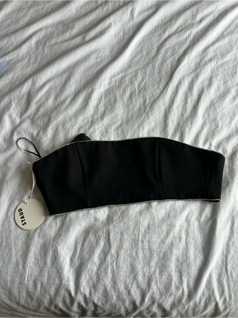 STAUD Black Bandeau Top with Rhinestone Trim